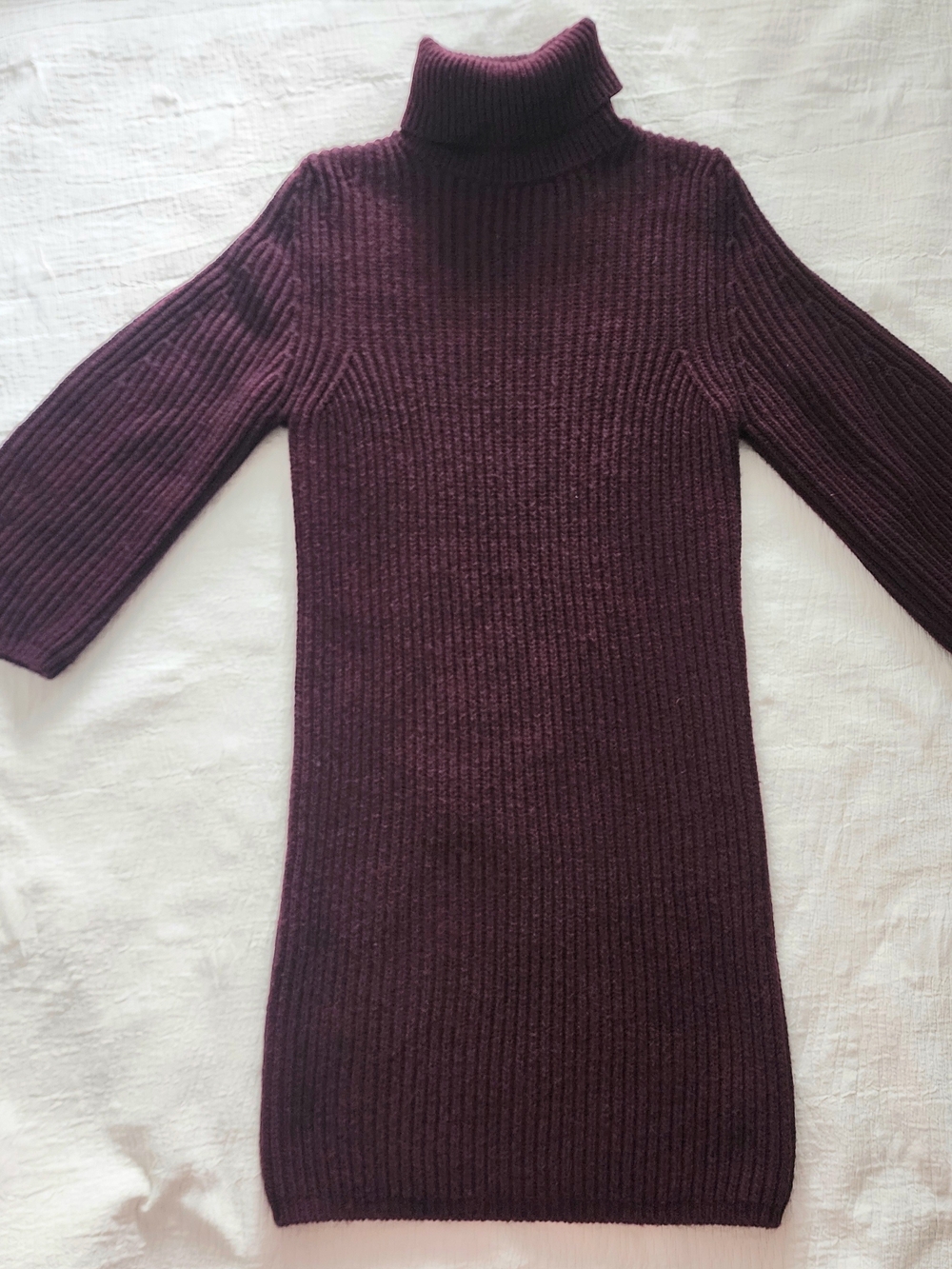 Massimo Dutti Burgundy Ribbed Knit Turtleneck Sweater Dress Italian Yarn Size XS